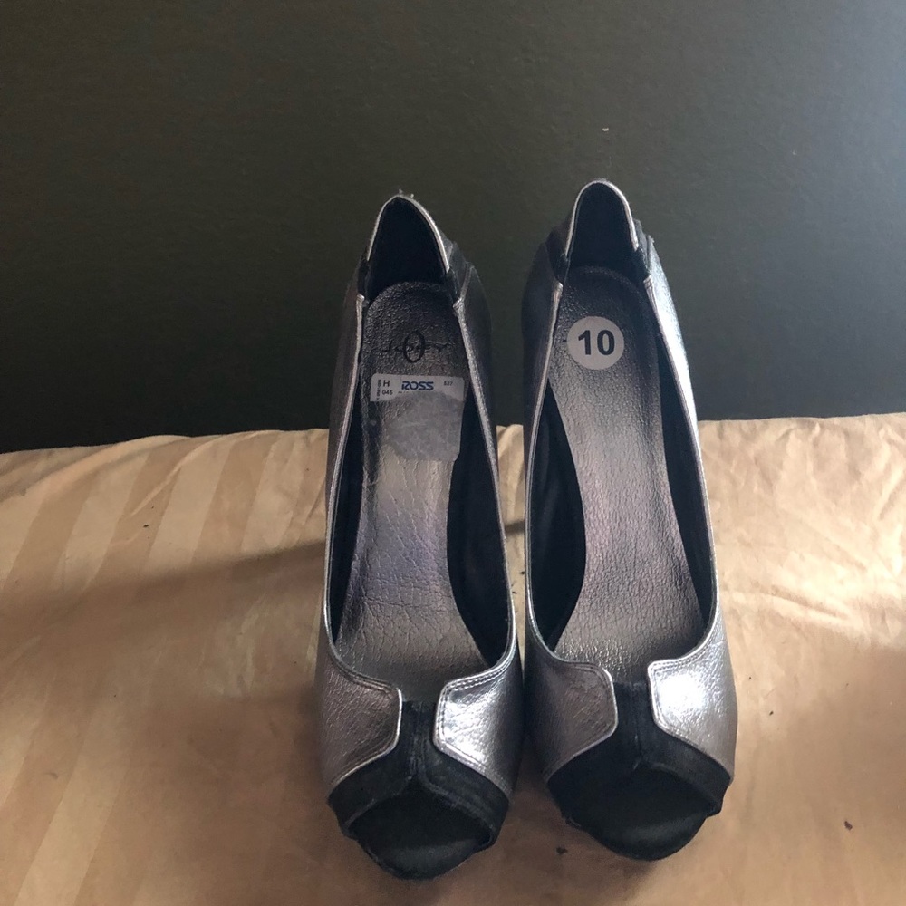 Pewter and black suede